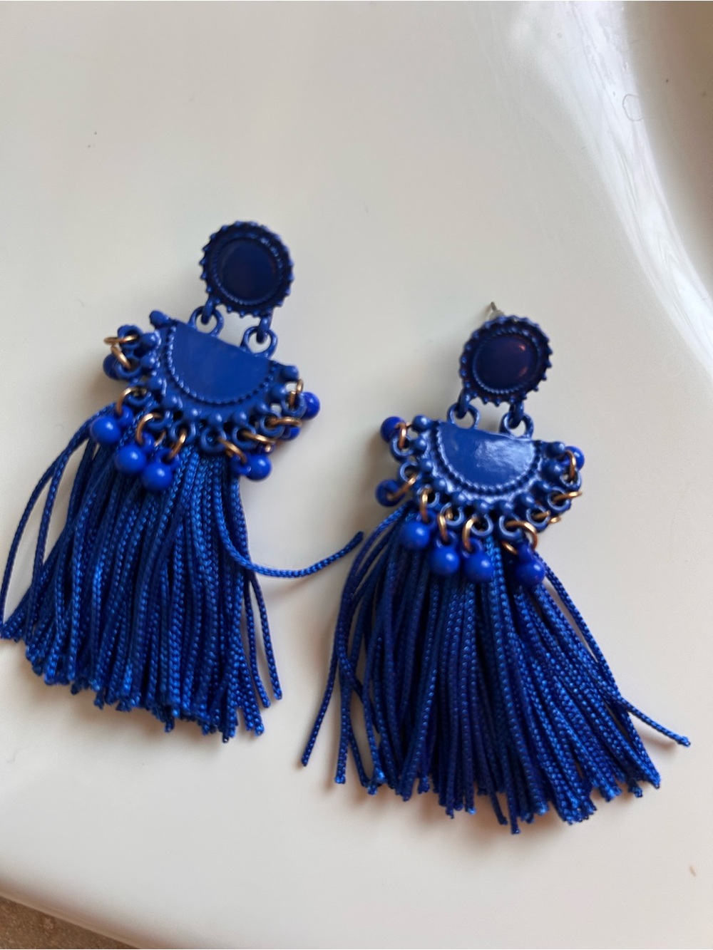J crew Blue Tassel Drop Earrings - statement
